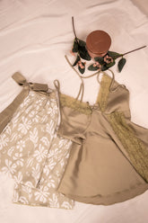 Pistachio Bloom Satin & Lace Lounge Set 04129