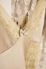 Pistachio Bloom Satin & Lace Lounge Set 04129