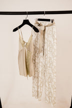 Pistachio Bloom Satin & Lace Lounge Set 04129